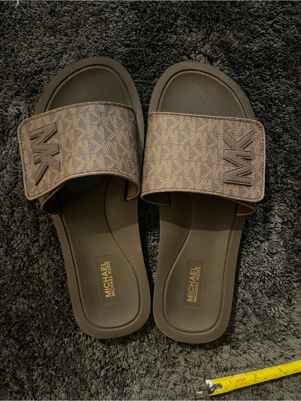 Michael Kors Brown Monogram Slide Sandals
